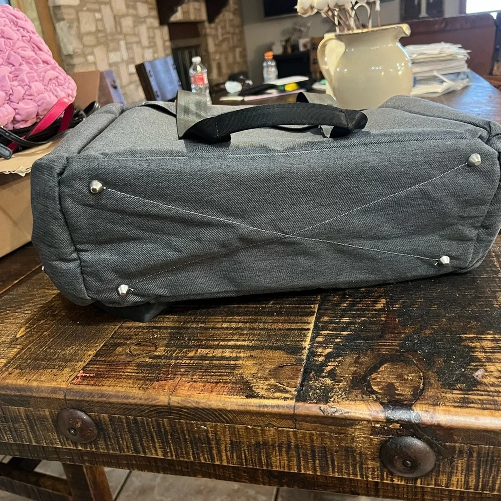 Large Gray Baby Diaper Bag Tote with Tassel Accent